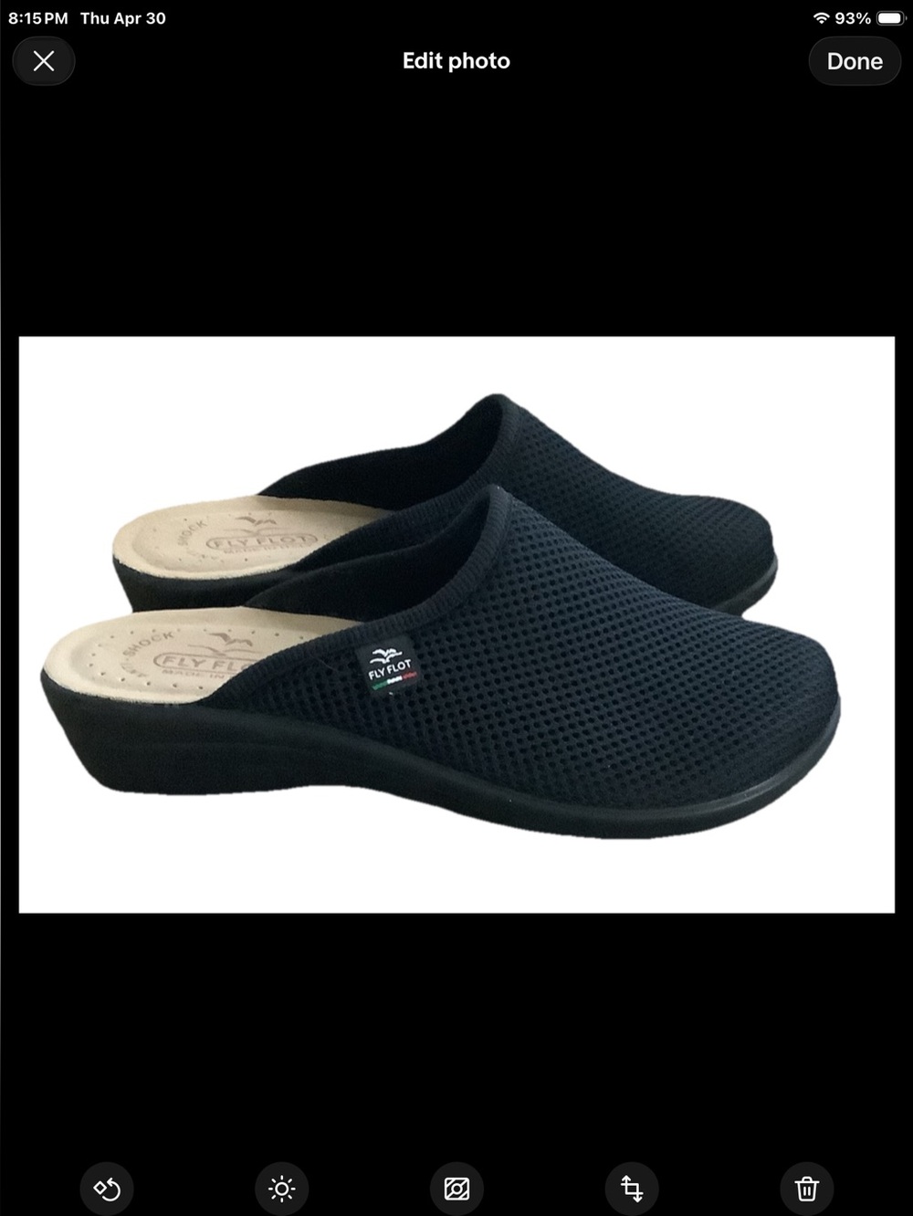 Fly Flot Black Mesh Comfort Mule Clogs Slip On Shoes  38/ 7.5 Made in Italy